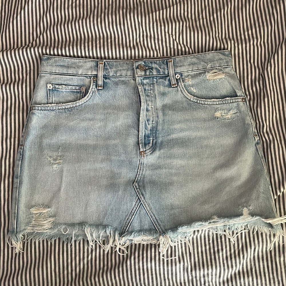 light washed Agolde jean skirt.